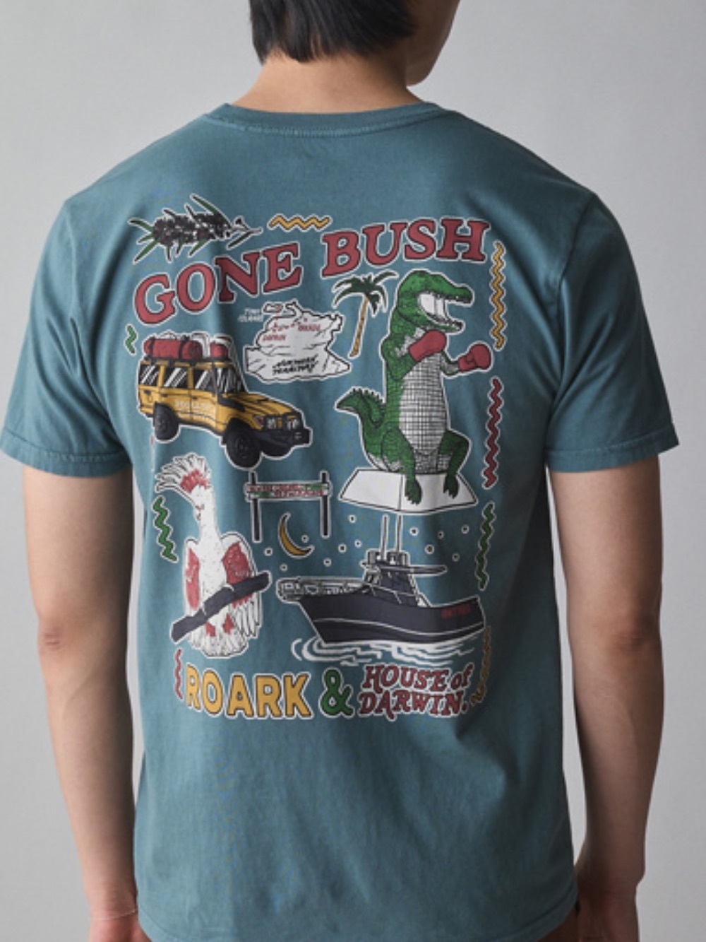 Roark x House of Darwin 100% USA Cotton Graphic T. Jeep. Dinosaur. Parrot. Funny